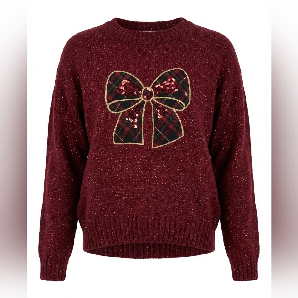 btween Girl Burgandy Sweater with Bow Design Size 8